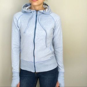Patagonia light blue zip up hooded sweater size S